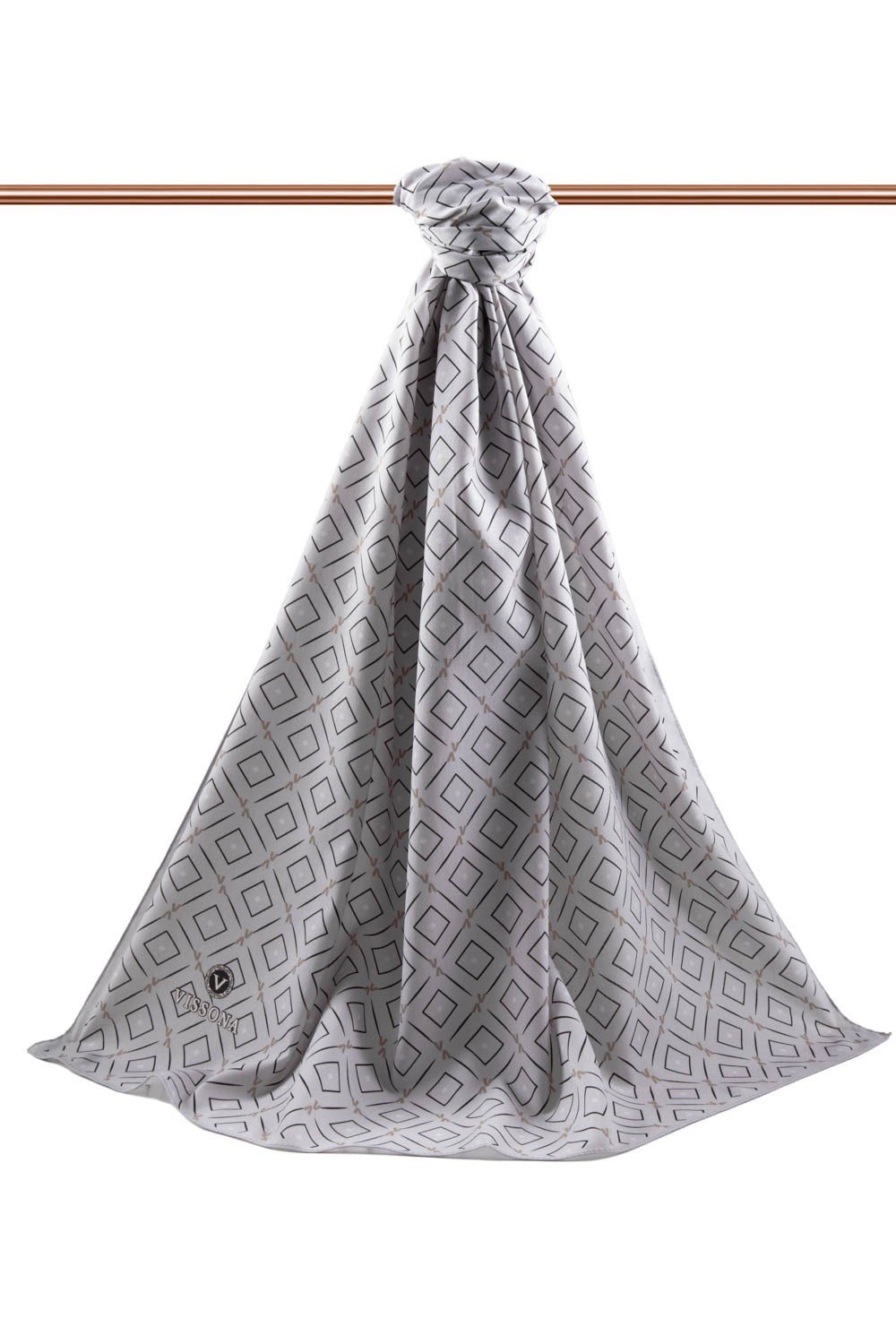 KREP GEOMETRİK DESENLİ GÜMÜŞ RENKLİ 75X195 KIRIŞMAZ ŞAL