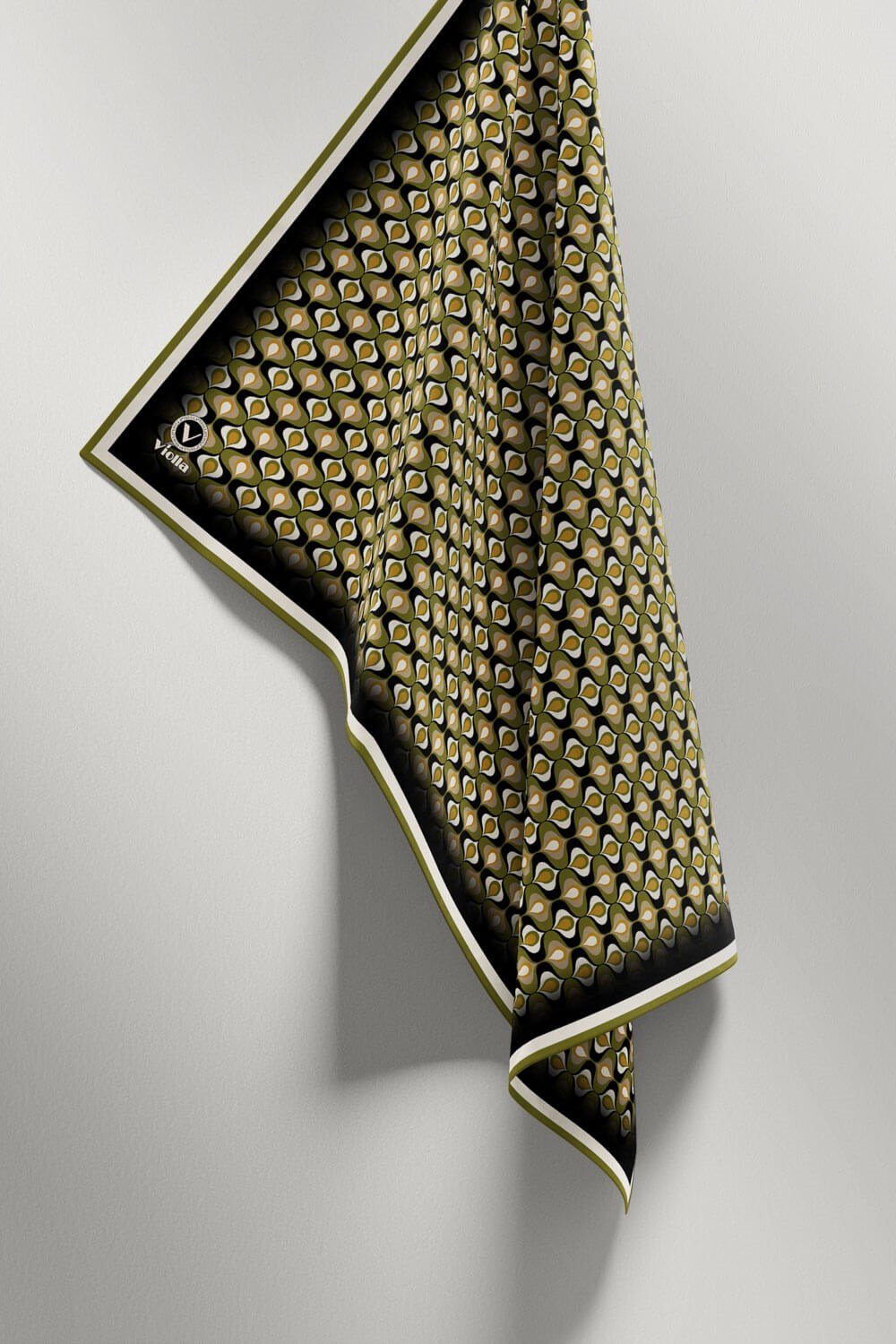 Twill Çıtır Desenli Haki Renkli 90x90 Eşarp (İpek İçermez) Kenar Dikiş Şekli El Dikişli