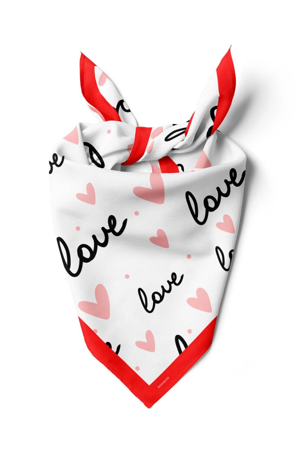 Violla Y13 Kadın Love Desenli Bandana 50x50 Pembe Beyaz DG0468-22