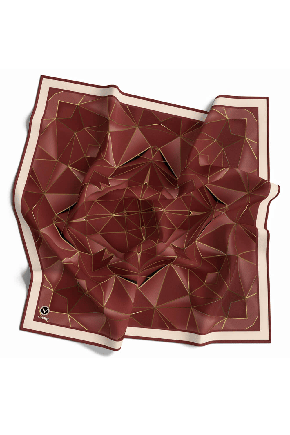 Twill Geometrik Desenli Gül Kurusu Renkli 90x90 Eşarp (İpek İçermez) Kenar Dikiş Şekli El Dikişli