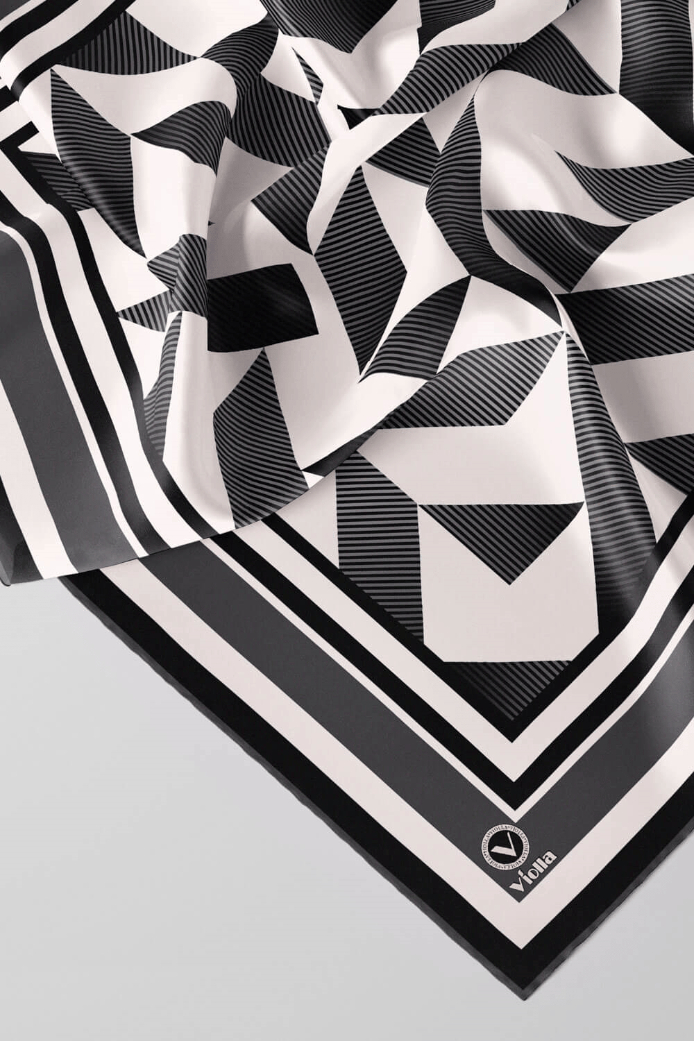 Twill Geometrik Desenli Füme Renkli 90x90 Eşarp (İpek İçermez) Kenar Dikiş Şekli El Dikişli