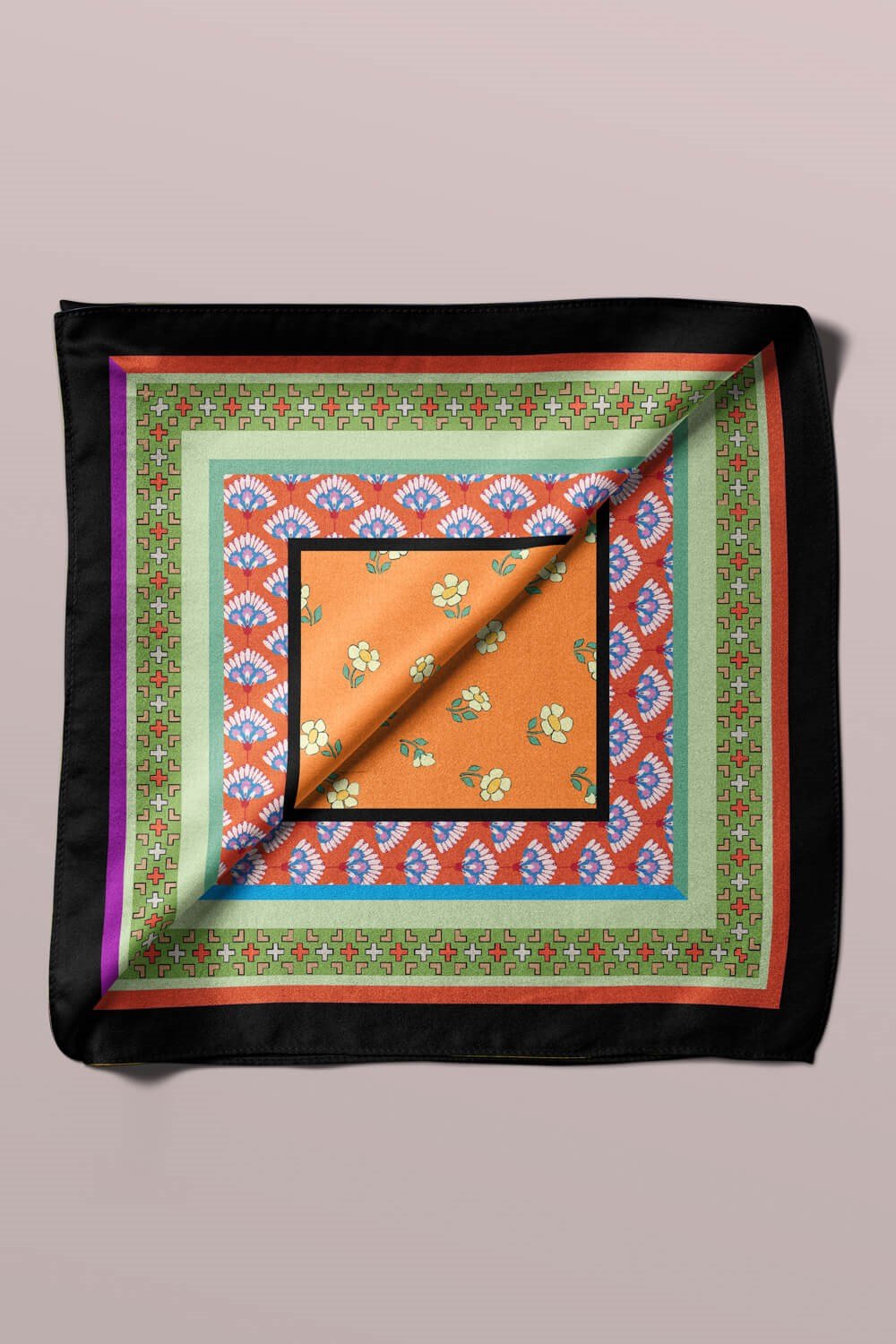 Violla A61 Kadın Turkuaz Mavi Çiçekli Desenli 50x50 Bandana HYL DG01269-22