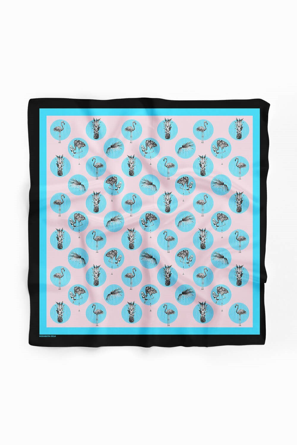Kadın Mavi Flamingo Desenli 50x50 Bandana DG0614-22