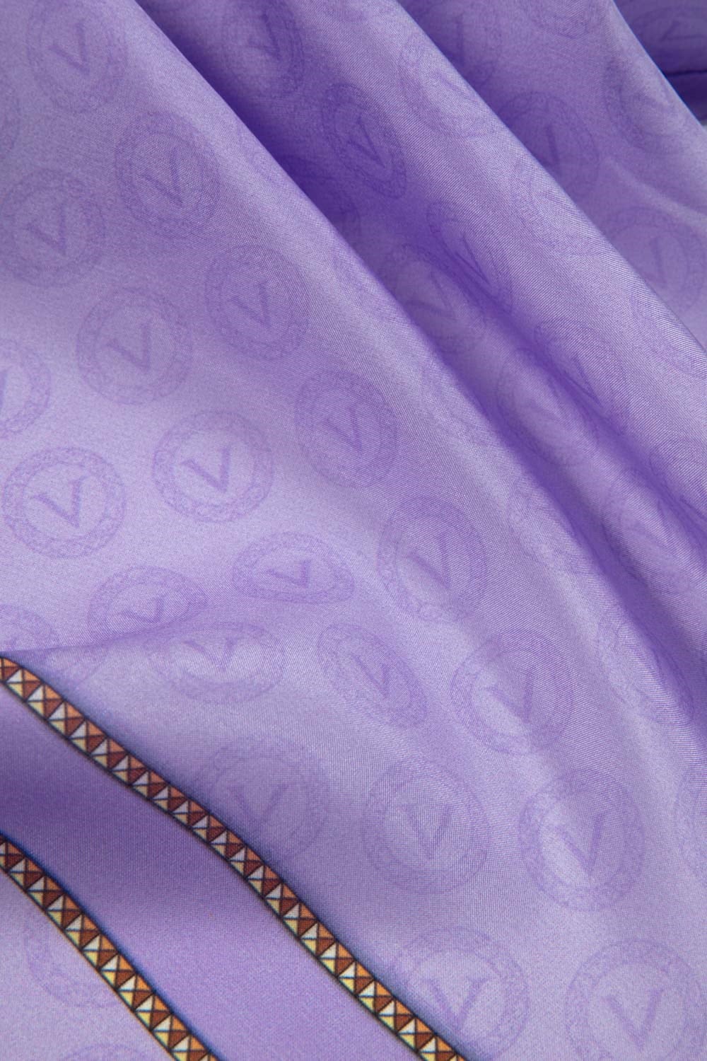 %100 İpek Monogram Desenli Lila - Krem Renkli 92x210 Şal