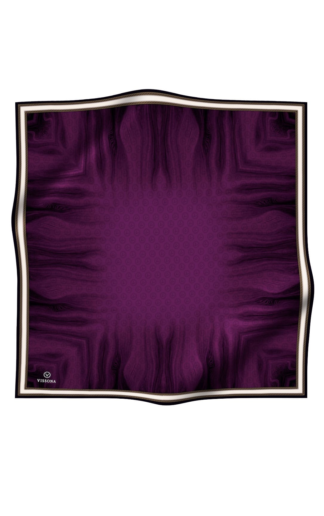 100% Twill İpek Monogram Desenli Mürdüm Renkli 90x90 Dikim Şekli : El Dikişi Eşarp