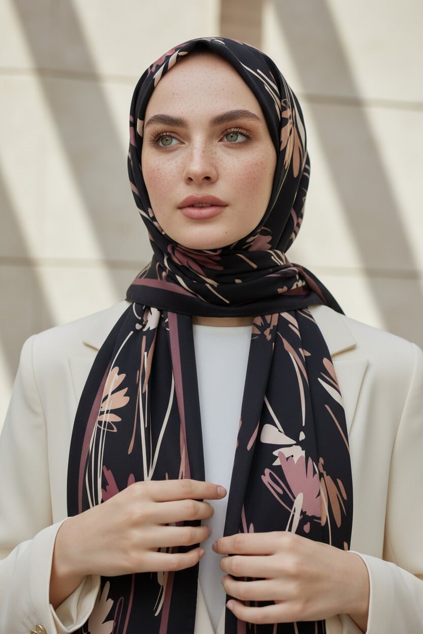 KREP ÇİÇEK DESENLİ GÜL KURUSU RENKLİ 75X195 KIRIŞMAZ ŞAL