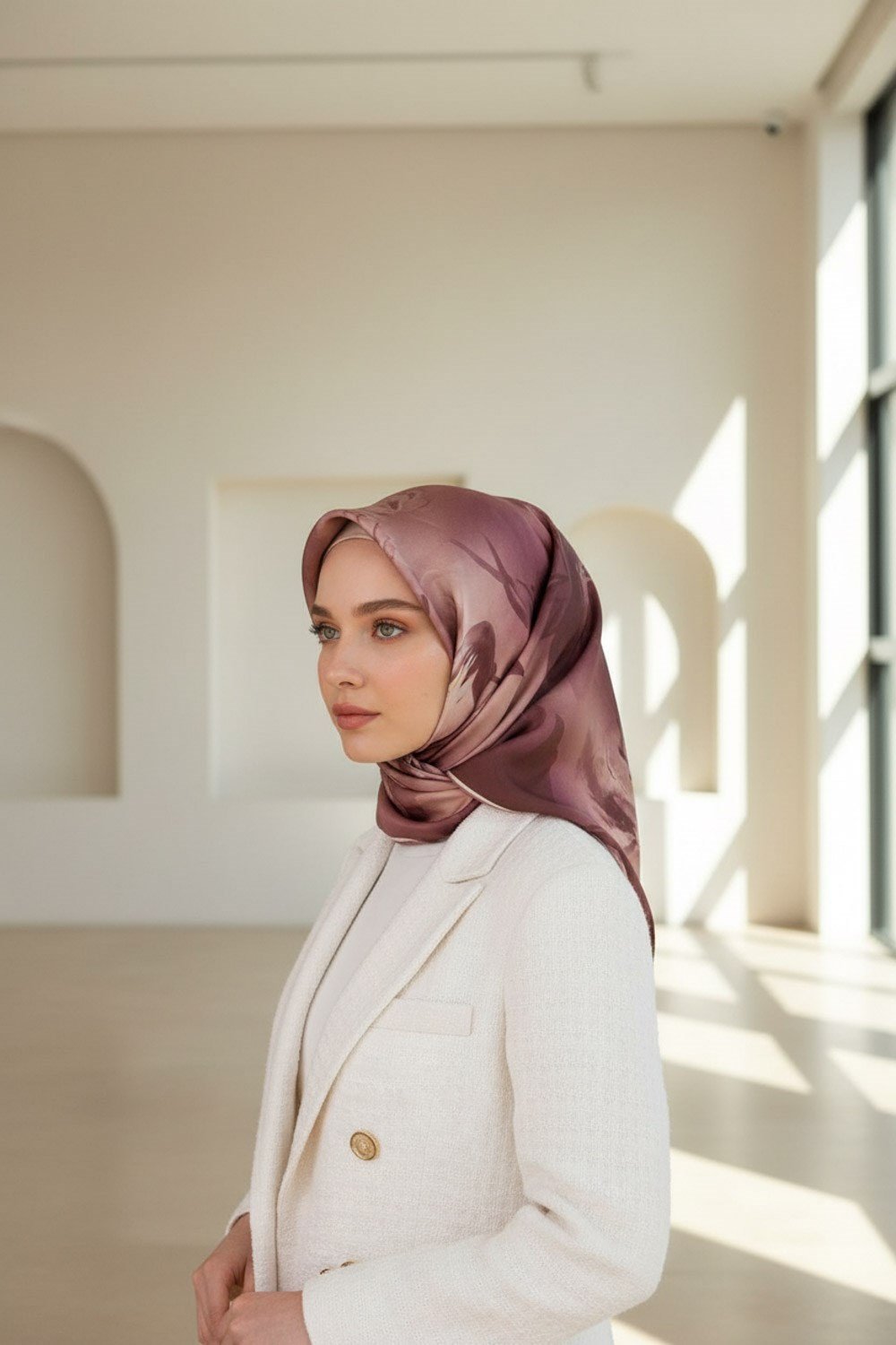 100% Twill İpek Çiçek Desenli Pudra Renkli 90x90 Dikim Şekli : El Dikişi Eşarp