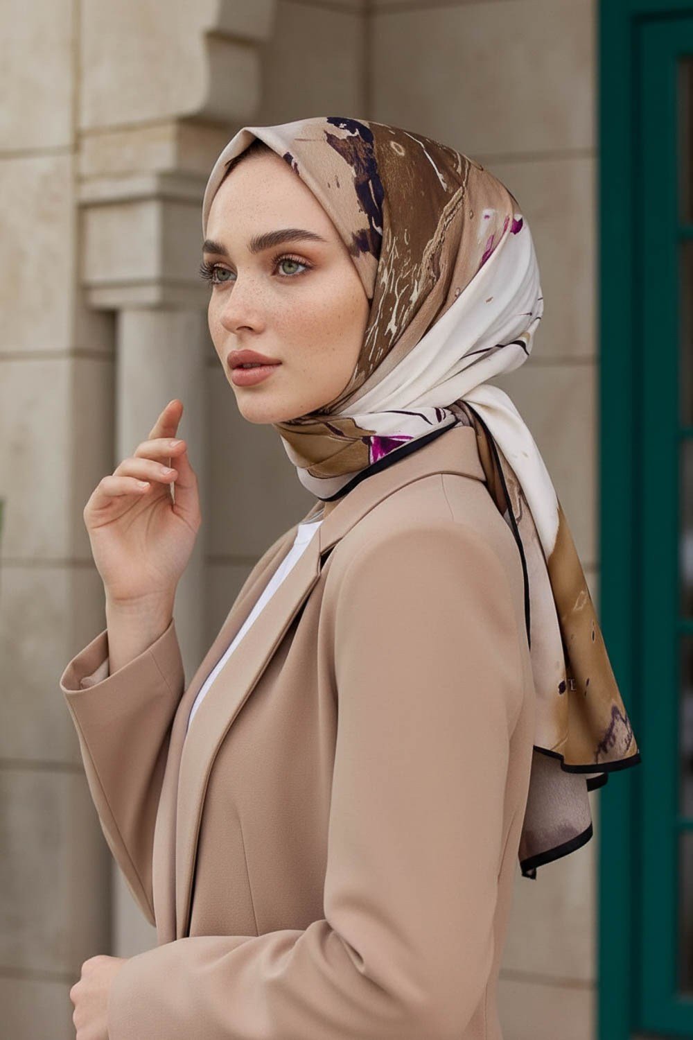 KREP BATİK DESENLİ SÜTLÜ KAHVE - MÜRDÜM RENKLİ 75X195 KIRIŞMAZ ŞAL