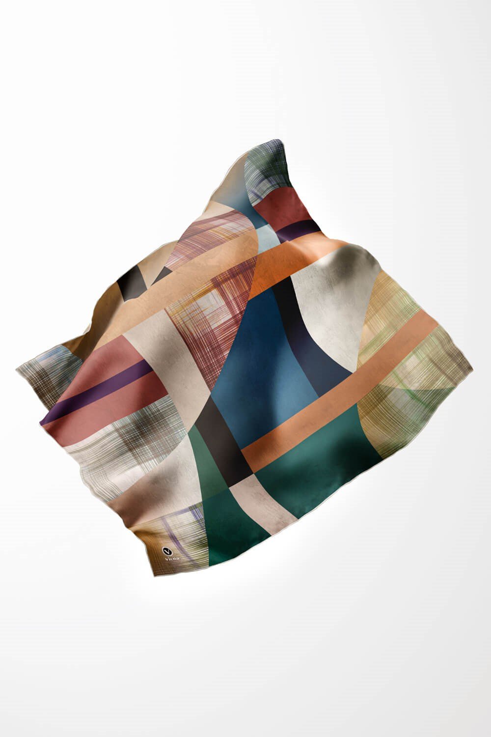 Twill Geometrik Desenli Petrol Yeşili Renkli 90x90 Eşarp (İpek İçermez) Kenar Dikiş Şekli El Dikişli