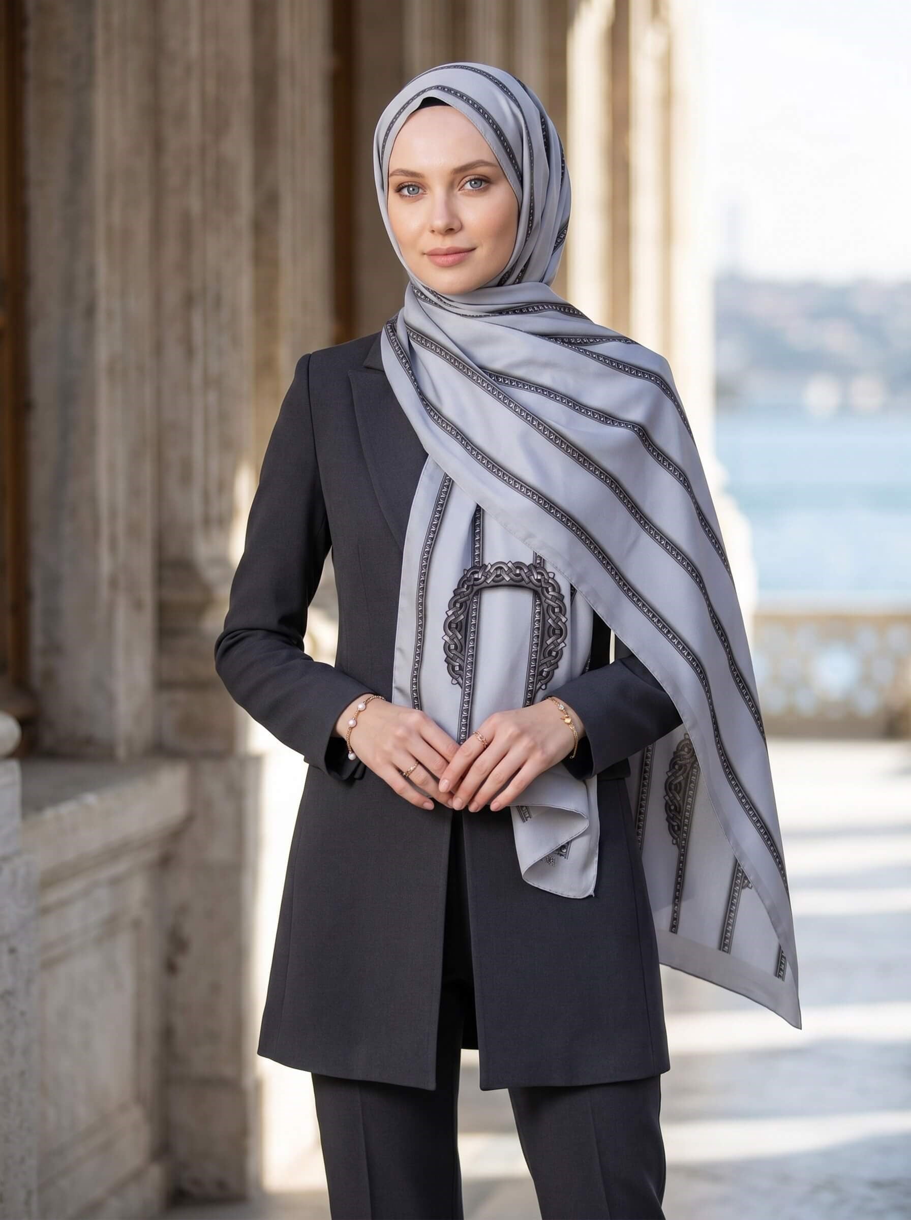 KREP ZİNCİR DESENLİ GRİ RENKLİ 75X195 KIRIŞMAZ ŞAL