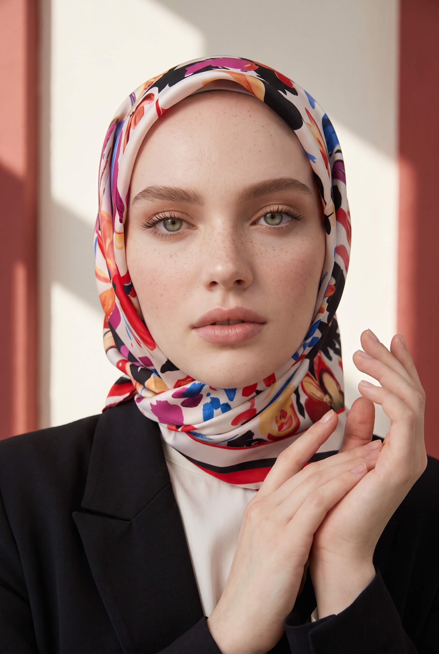 Rayon Çiçek Desenli Kırmızı Renkli 90x90 Dikim Şekli : El Dikişi Eşarp (İpek İçermez)