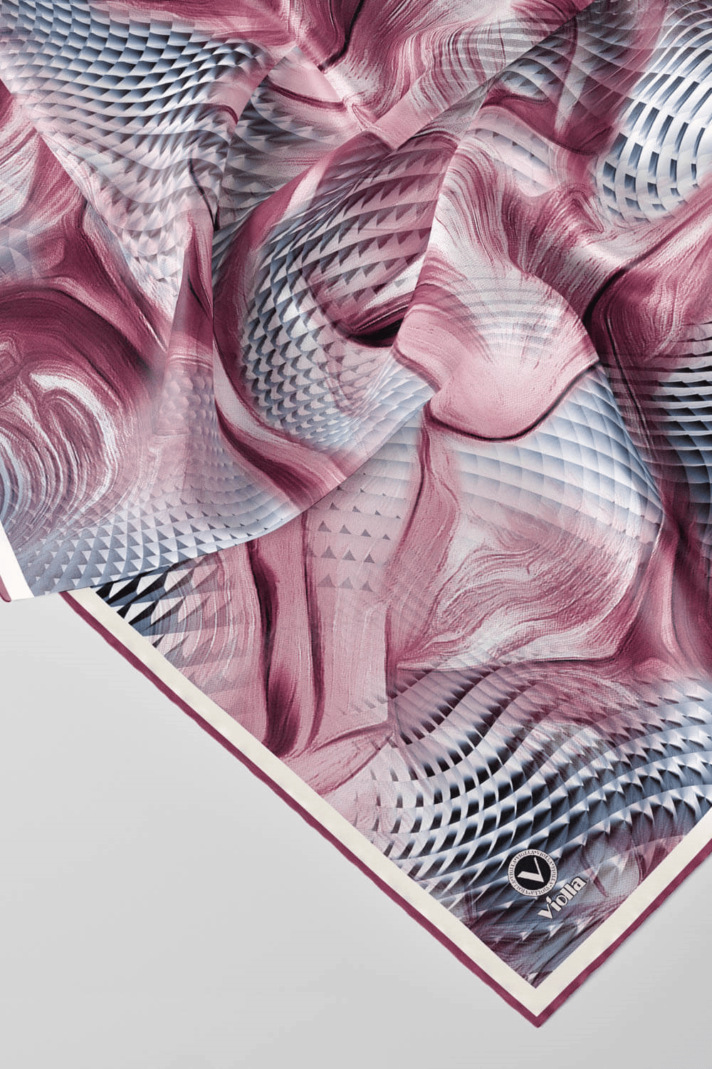 Twill Geometrik Ve Dalga Desenli Pembe Renkli 90x90 Eşarp (İpek İçermez) Dikim Şekli : El Dikişi