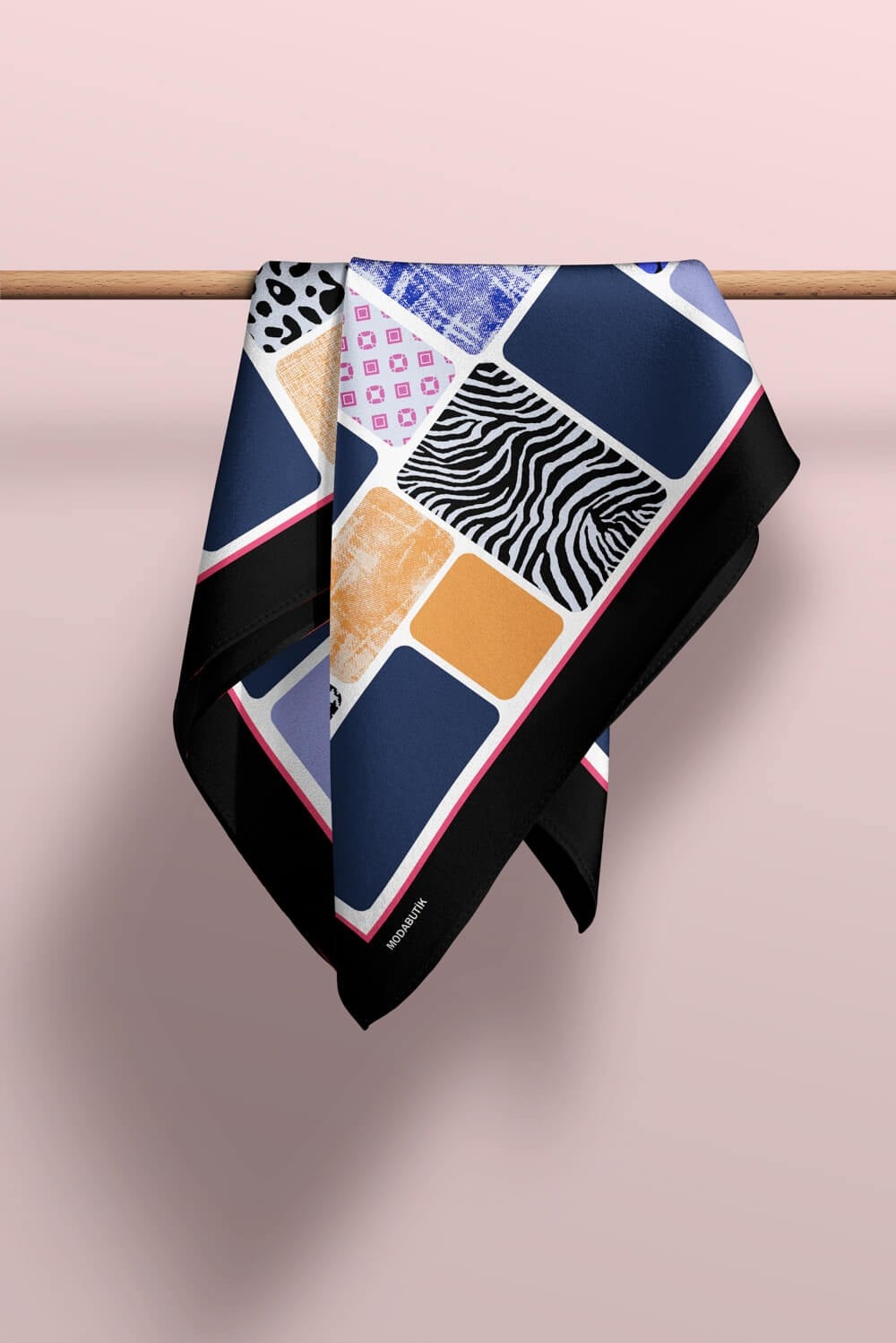 Violla D110 Kadın Dikdörtgen Desenli Bandana 50x50 Mavi DG0497-22