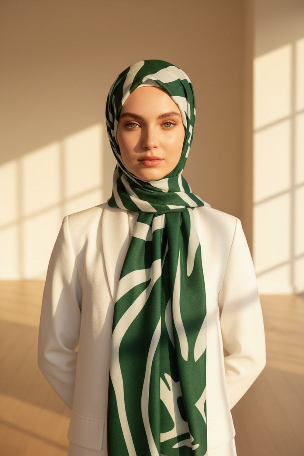 %100 Saf İpek Şal İnce Saten Vual Dokuma Zebra Desenli 90x210 Şal