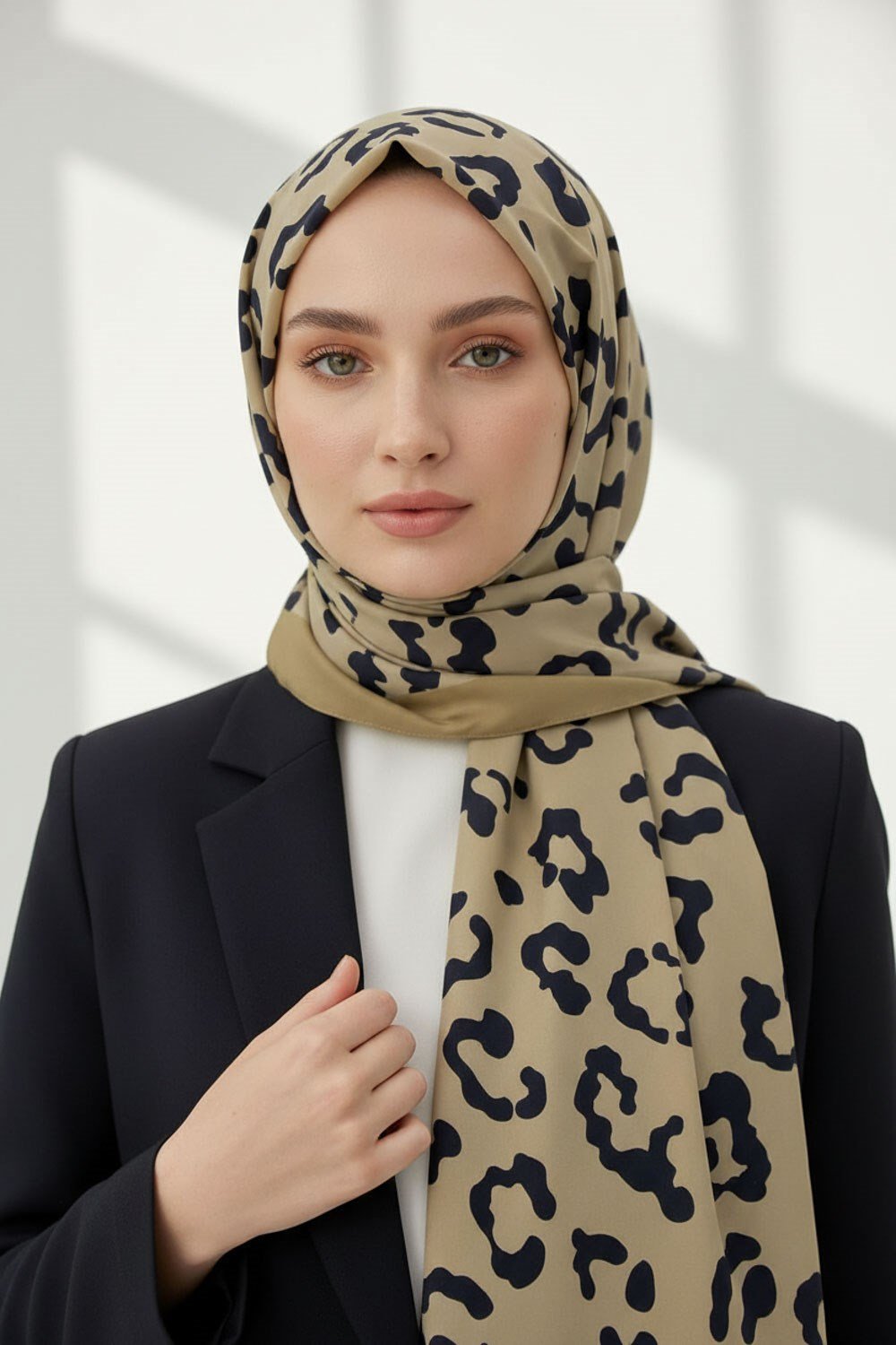 KREP LEOPAR DESENLİ HARDAL RENKLİ 75X195 KIRIŞMAZ ŞAL