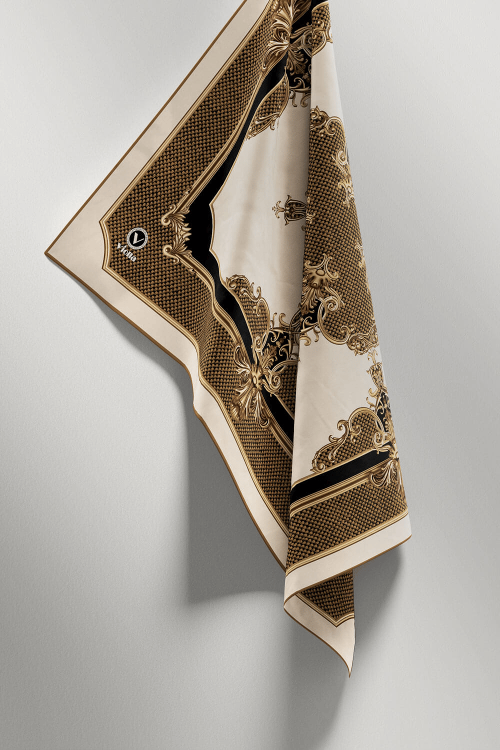 Twill Barok Desenli Hardal Renkli 90x90 Eşarp (İpek İçermez) Dikim Şekli : El Dikişi