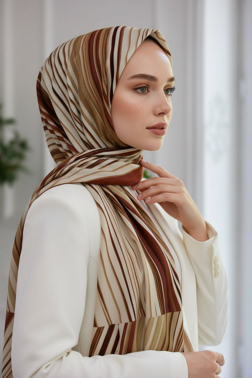 KREP ÇİZGİLİ DESENLİ BORDO RENKLİ 75X195 KIRIŞMAZ ŞAL