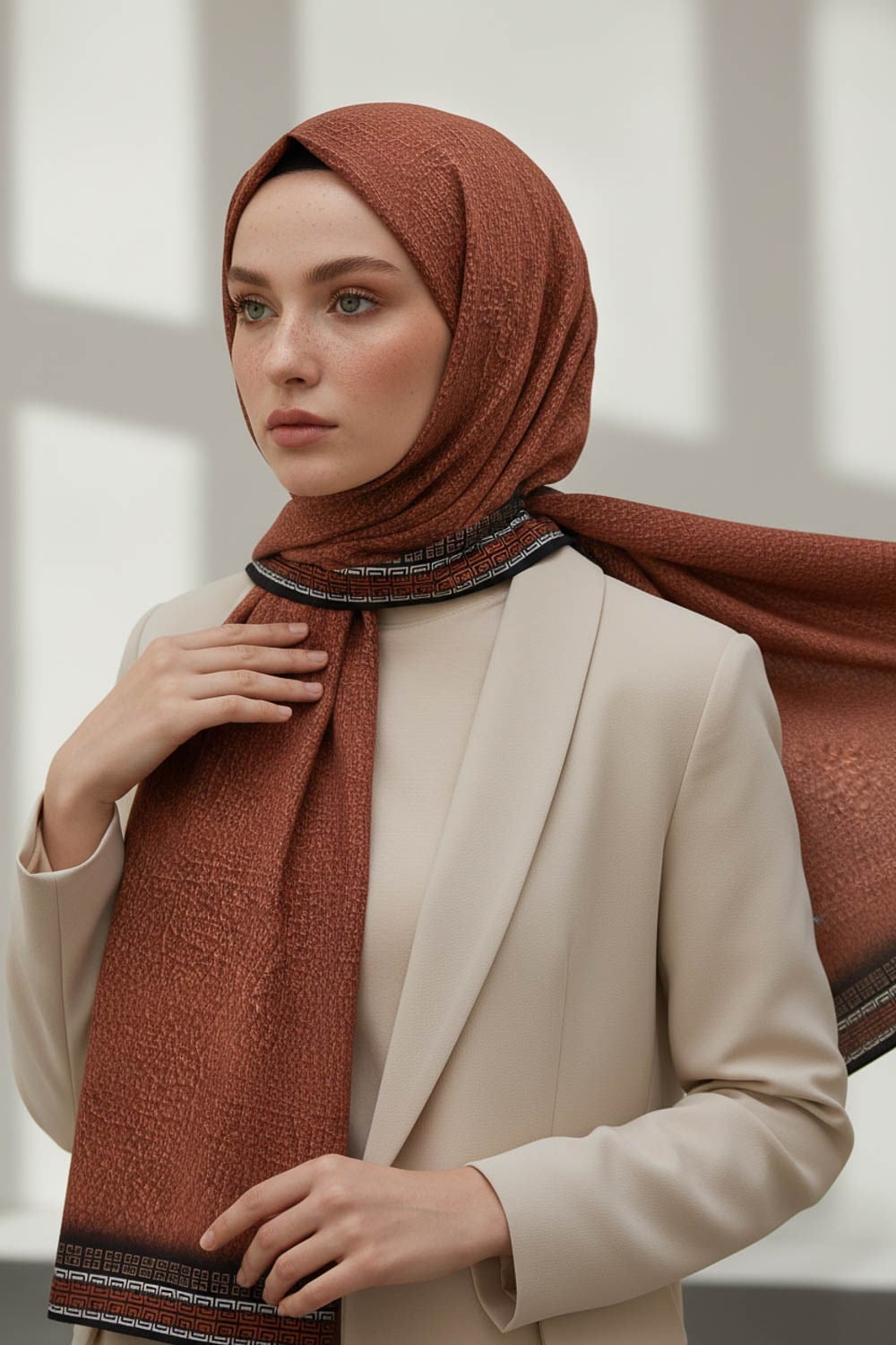 KREP DESENLİ TABA RENKLİ 75X195 KIRIŞMAZ ŞAL
