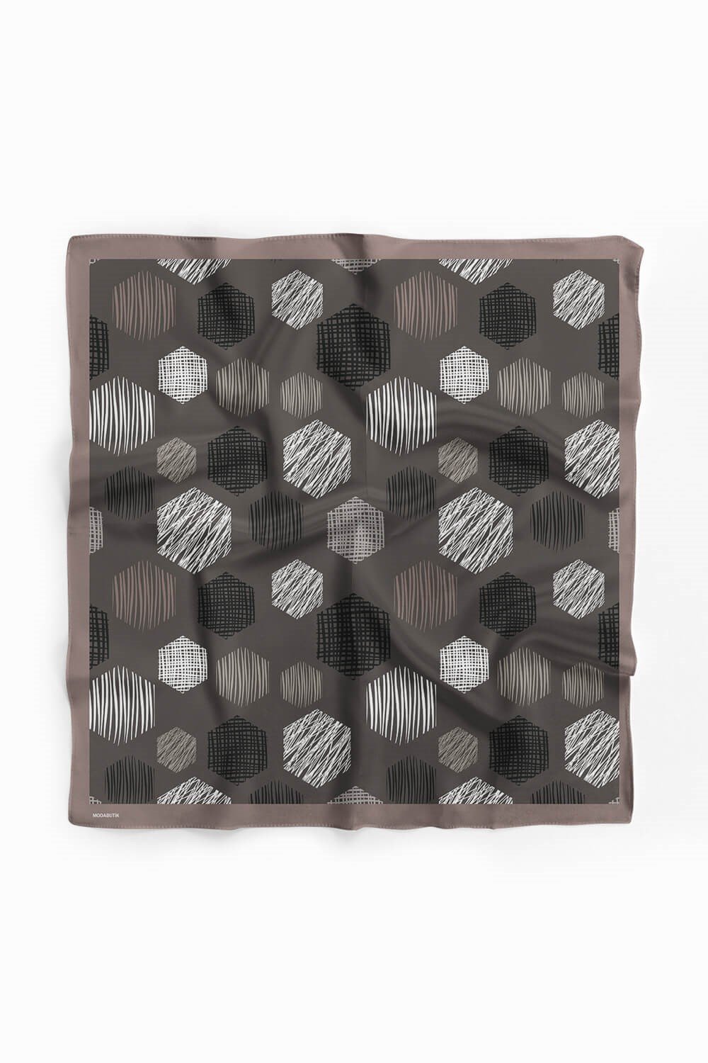 Violla Y30 Kadın Petek Desenli Bandana 50x50 Siyah Beyaz DG0389-22