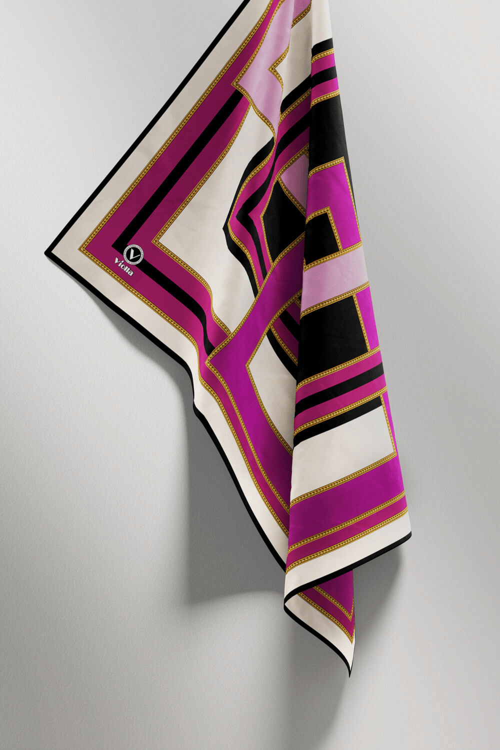 Twill Çerçeve Desenli Mürdüm - Siyah Renkli 90x90 Eşarp (İpek İçermez) Kenar Dikiş Şekli El Dikişli