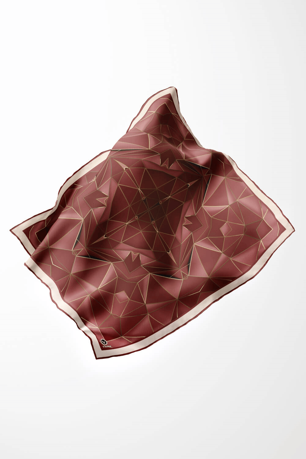 Twill Geometrik Desenli Gül Kurusu Renkli 90x90 Eşarp (İpek İçermez) Kenar Dikiş Şekli El Dikişli
