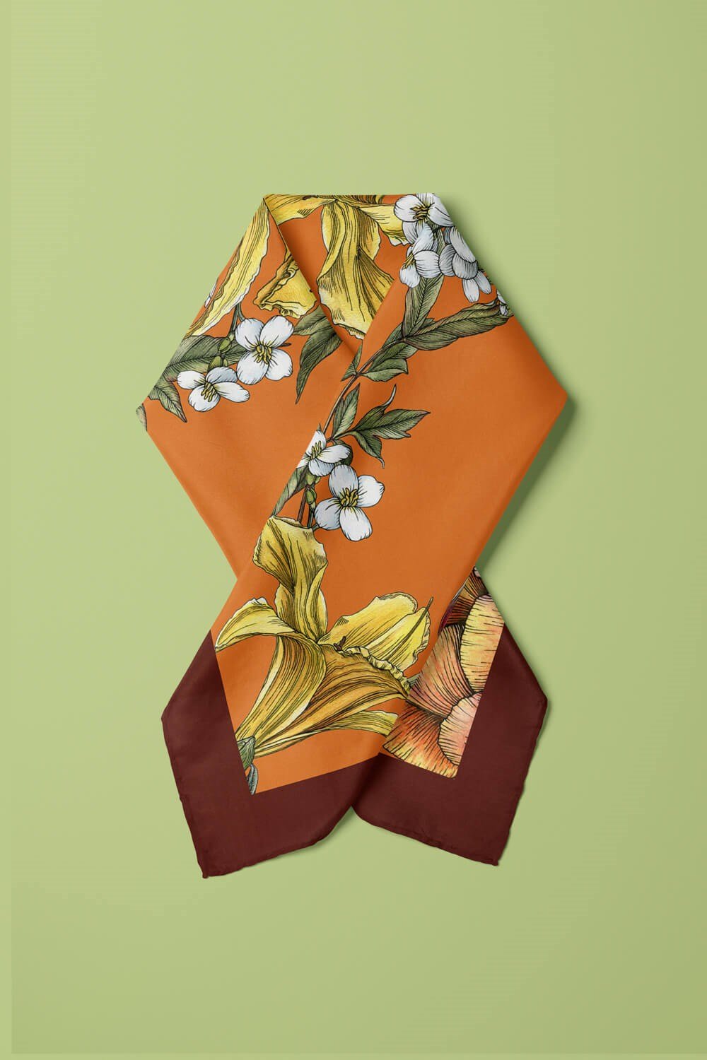 Violla Kadın Çiçek Desenli Bandana 50x50 Turuncu Sarı Beyaz DG0477-22 Snz