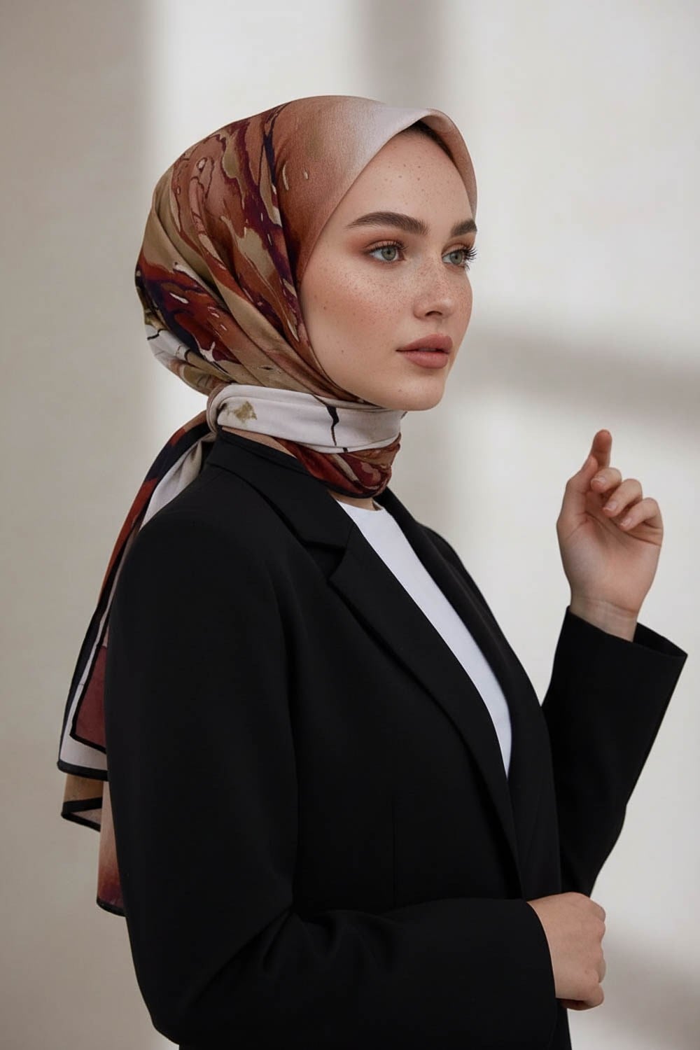 KREP BATİK DESENLİ BEJ - BORDO RENKLİ 75X195 KIRIŞMAZ ŞAL