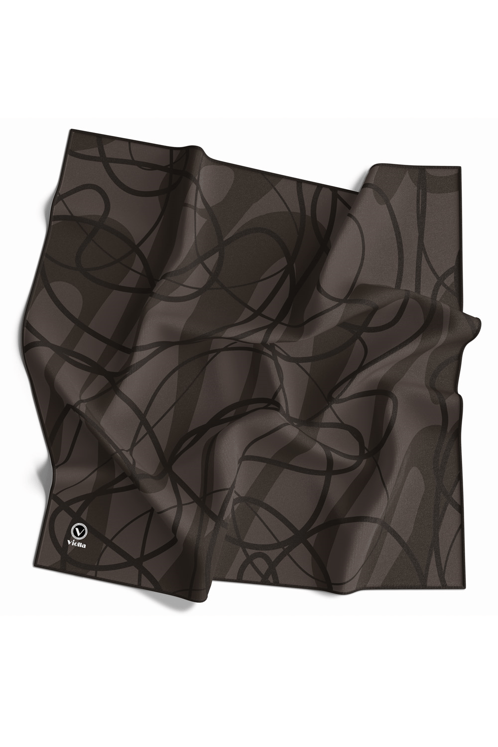 Twill Karışık Çizgi Desenli Vizon Renkli 90x90 Eşarp (İpek İçermez) Kenar Dikiş Şekli El Dikişli