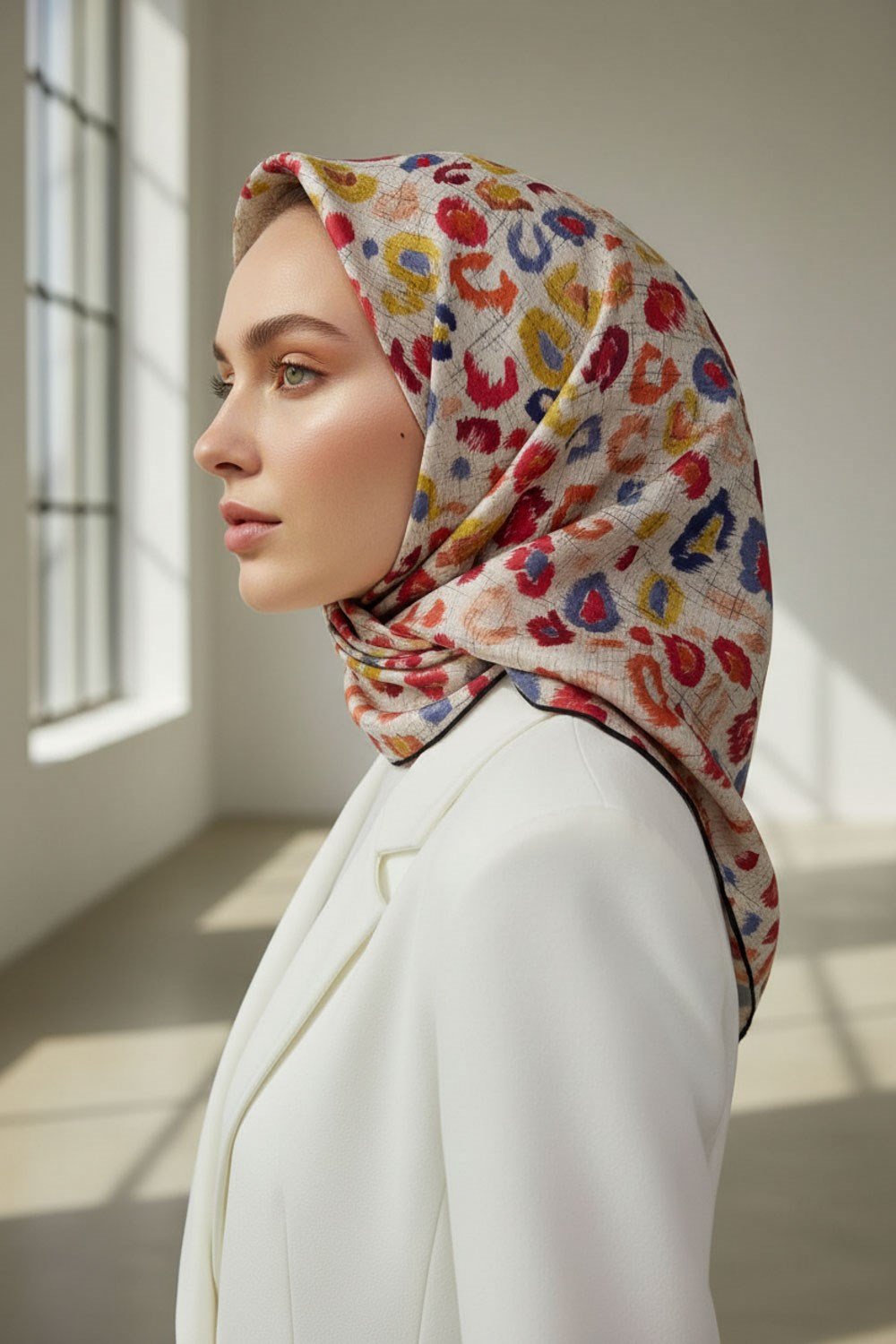 %100 Twill İpek Renkli Leopar Desenli Turuncu - Sarı Renkli 90x90 Eşarp Kenar Dikiş Şekli El Dikişli