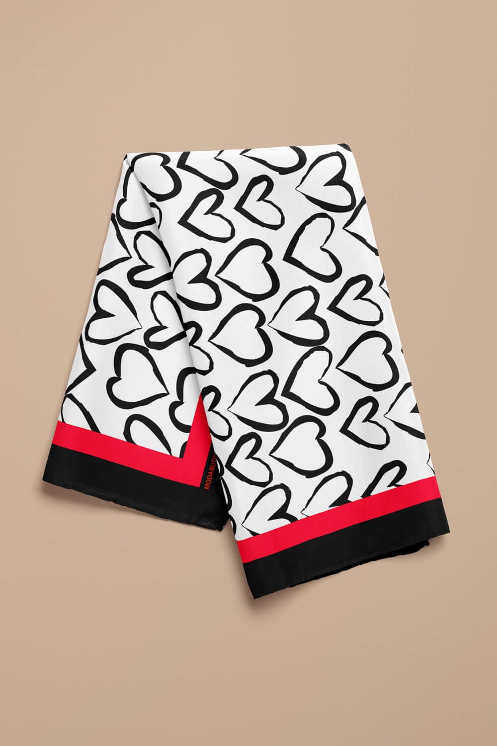 B57 Kadın Kırmızı Beyaz Sİyah Heart Desenli 50x50 Bandana
