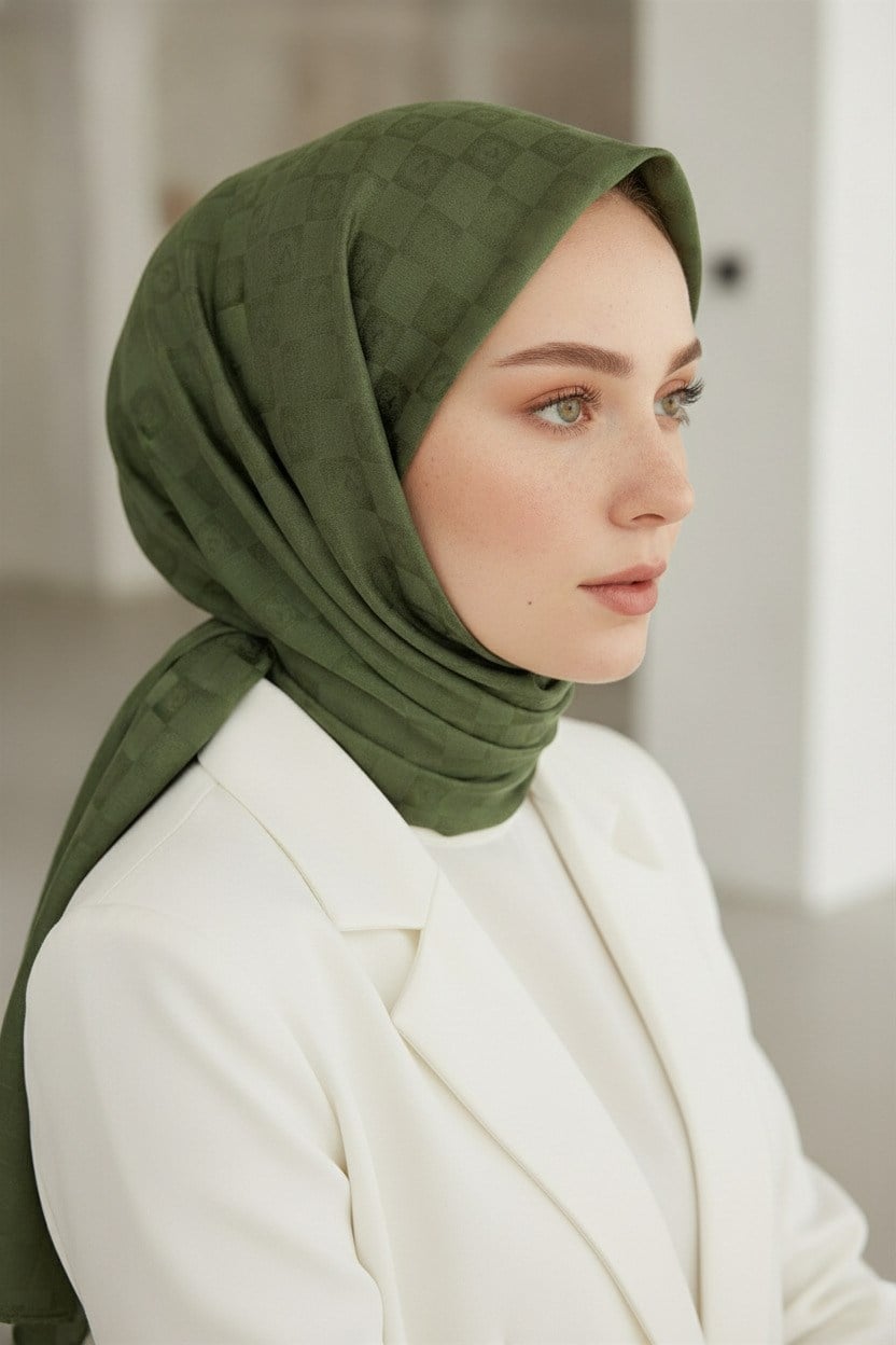 %57 İpek %43 Pamuk Jakarlı Monogram Eşarp 92X92