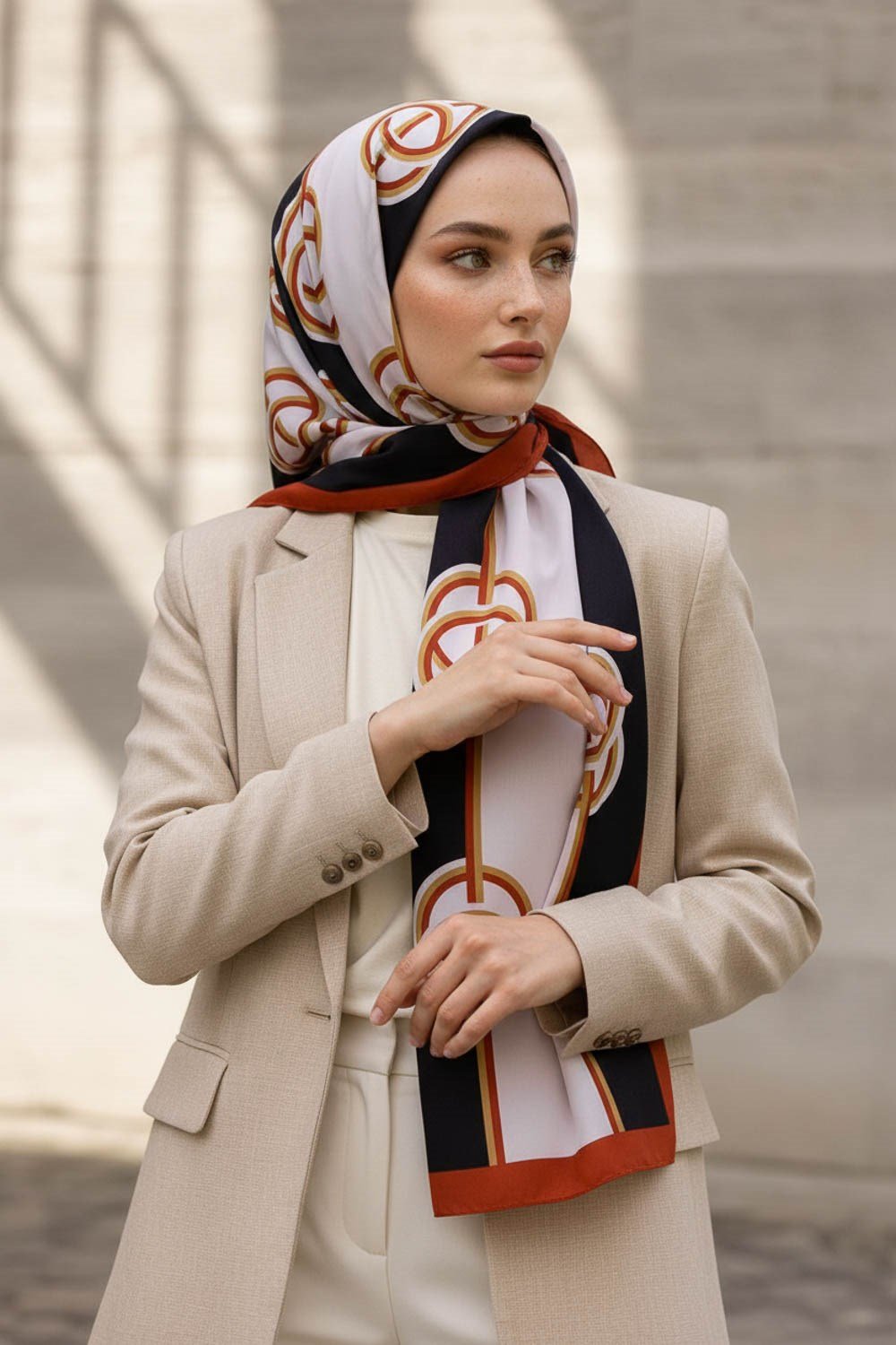 KREP ÇİZGİLİ DESENLİ TABA RENKLİ 75X195 KIRIŞMAZ ŞAL