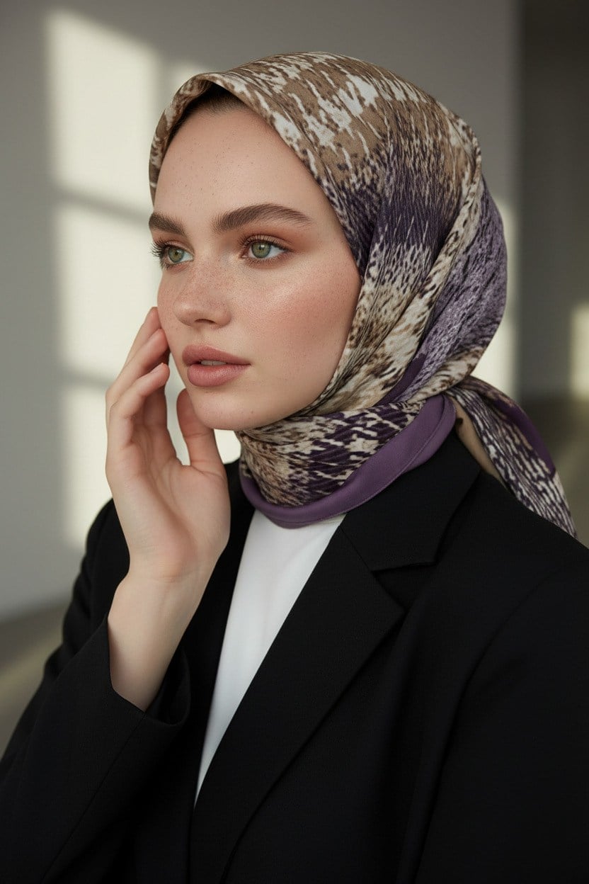 KREP KAZAYAĞI DESENLİ LİLA RENKLİ 75X195 KIRIŞMAZ ŞAL
