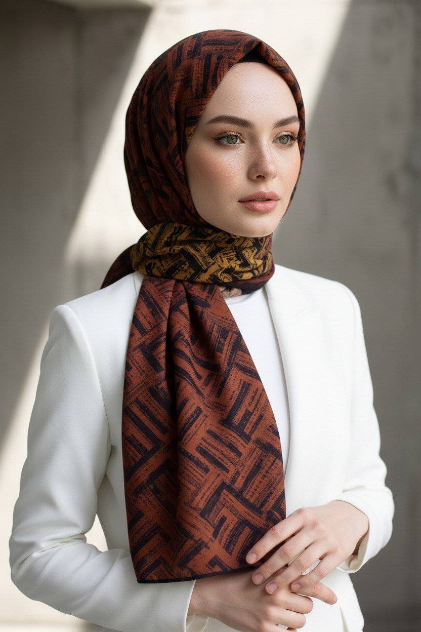 KREP DEGRADELİ ÇİZGİ DESENLİ HARDAL RENKLİ 75X195 KIRIŞMAZ ŞAL