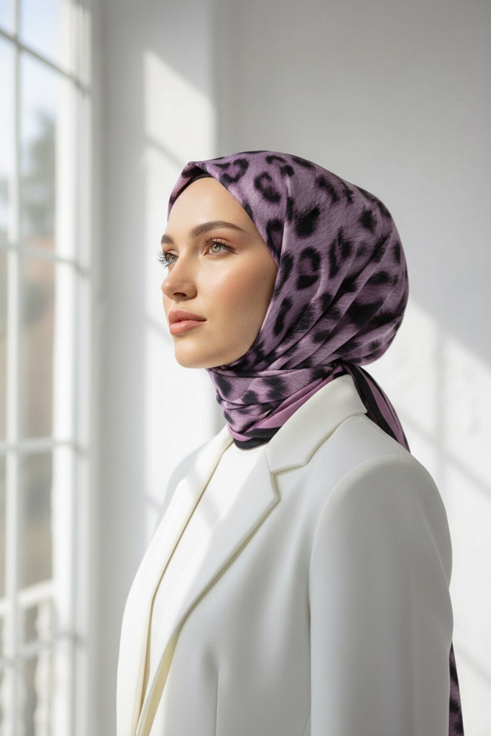 KREP LEOPAR DESENLİ PUDRA RENKLİ 75X195 KIRIŞMAZ ŞAL