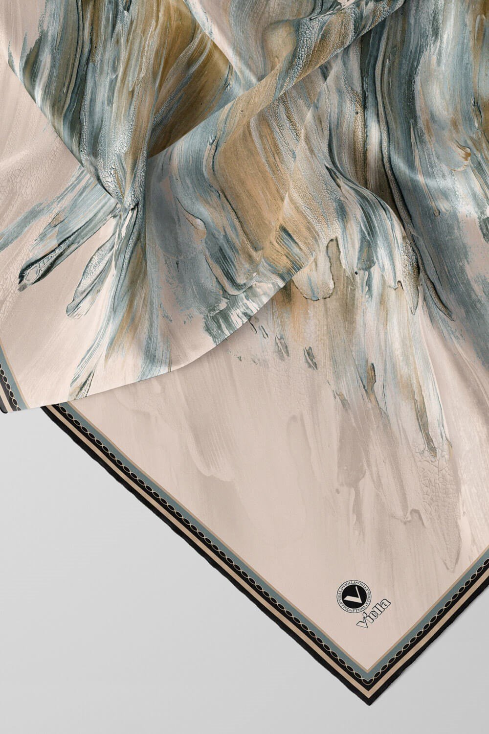 Twill Fırça Darbesi Desenli Buz Mavisi Renkli 90x90 Eşarp (İpek İçermez) Dikim Şekli : El Dikişi