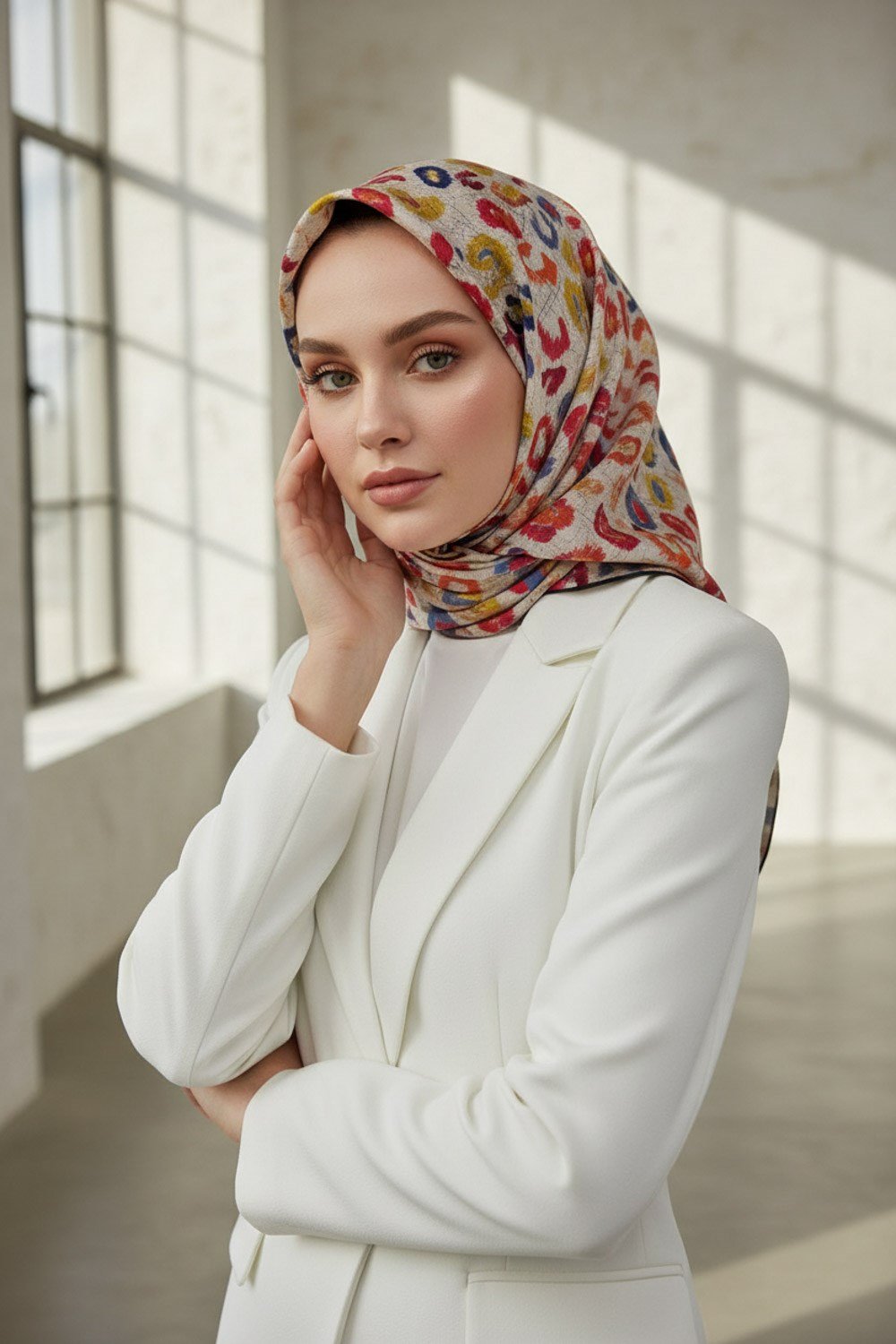 %100 Twill İpek Renkli Leopar Desenli Turuncu - Sarı Renkli 90x90 Eşarp Kenar Dikiş Şekli El Dikişli