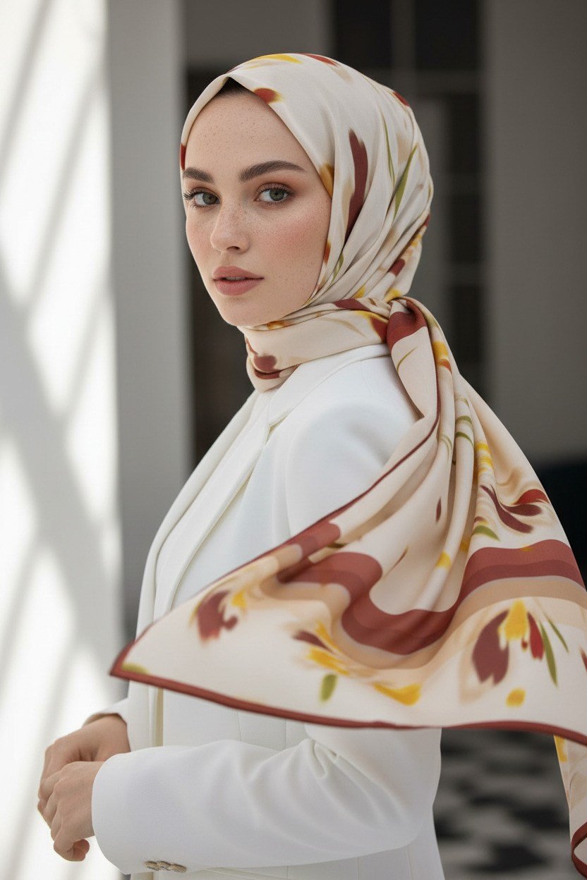KREP LALE DESENLİ BORDO RENKLİ 75X195 KIRIŞMAZ ŞAL