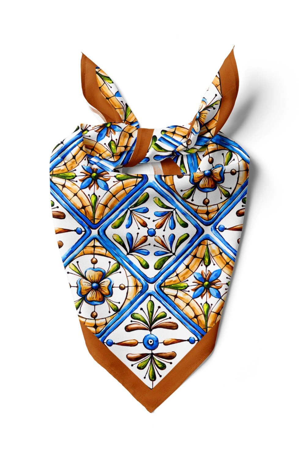 Violla E29 Kadın Kareli Desenli Bandana 50x50 Mavi Sarı DG0338-22