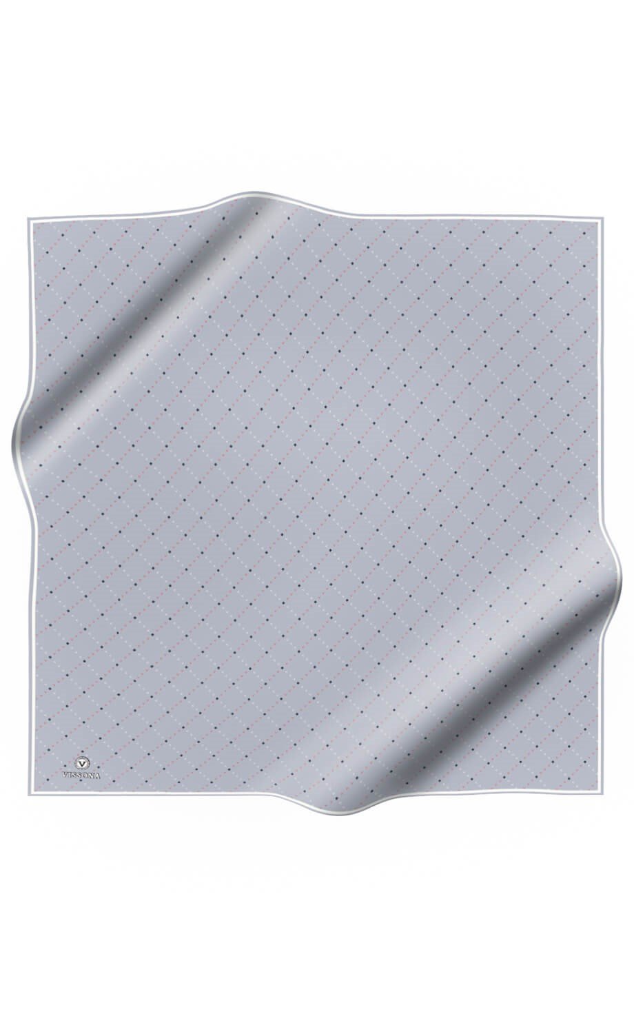 % 57 İPEK % 43 VİSKON Twill İpek Minik V Desenli Gri Renkli 90x90 Eşarp Dikim Şekli : El Dikişi