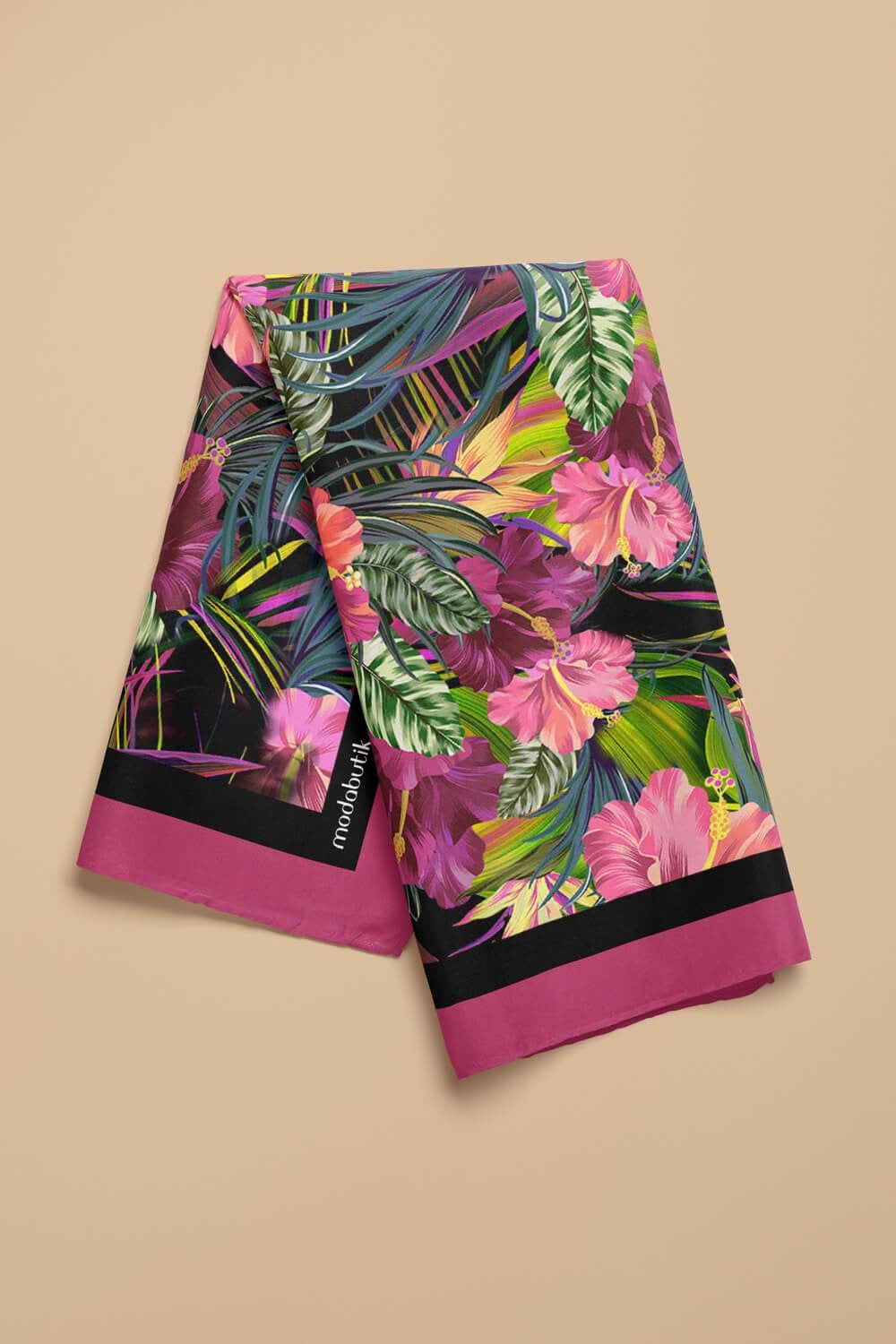 Violla G39 Kadın Yeşil Pembe Çiçek Desenli 50x50 Bandana