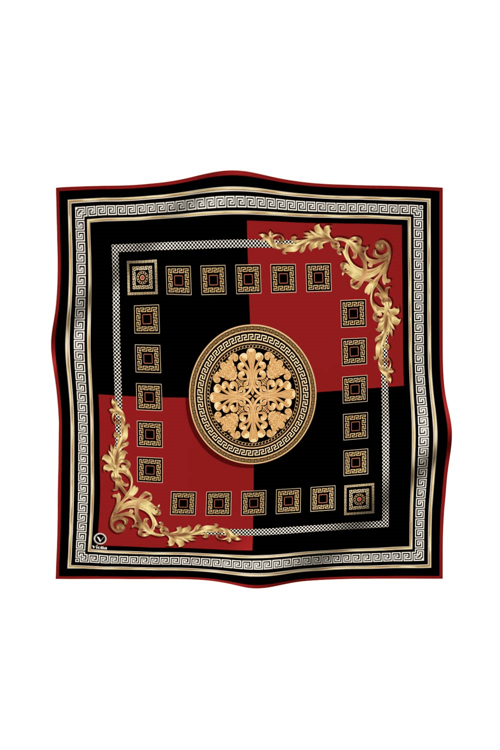 Twill Barok Desenli Bordo Renkli 90x90 Eşarp (İpek İçermez) Kenar Dikiş Şekli El Dikişli