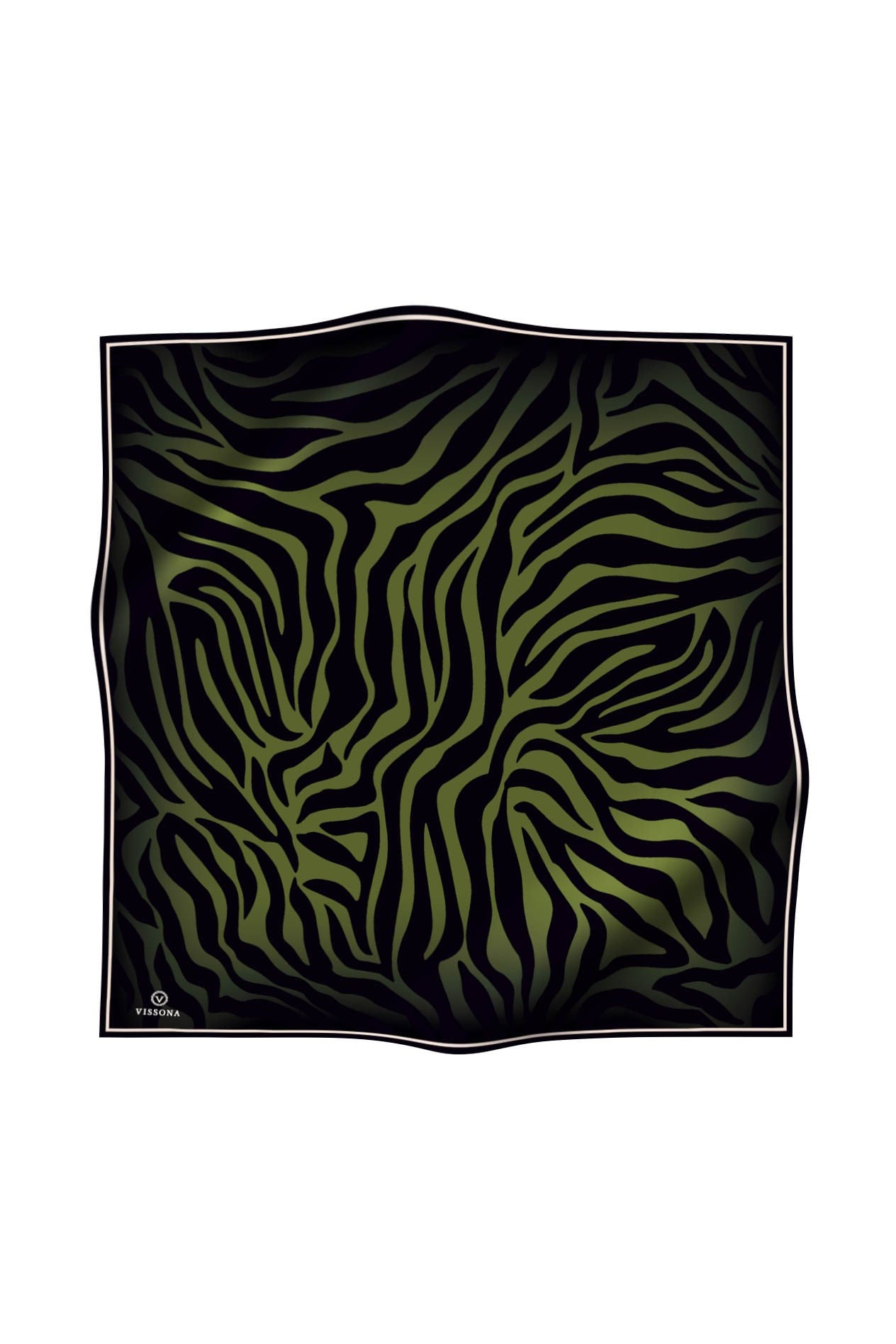 %100 Twill İpek Zebra Desenli Haki - Siyah Renkli 90x90 Eşarp Dikim Şekli : El Dikişi