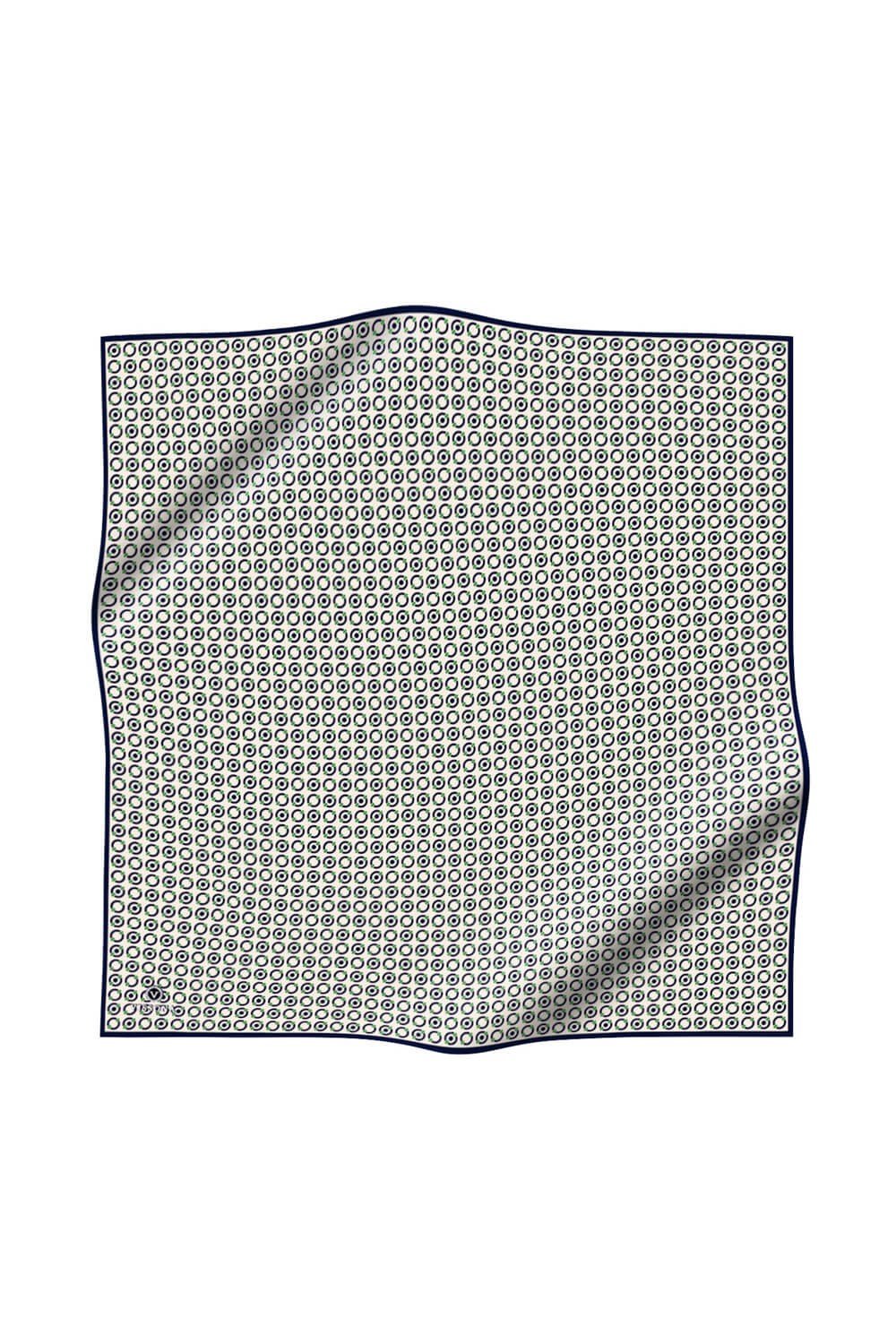 %100 Twill İpek Zincir Desenli Krem - Lacivert Renkli 90x90 Eşarp Kenar Dikiş Şekli El Dikişli