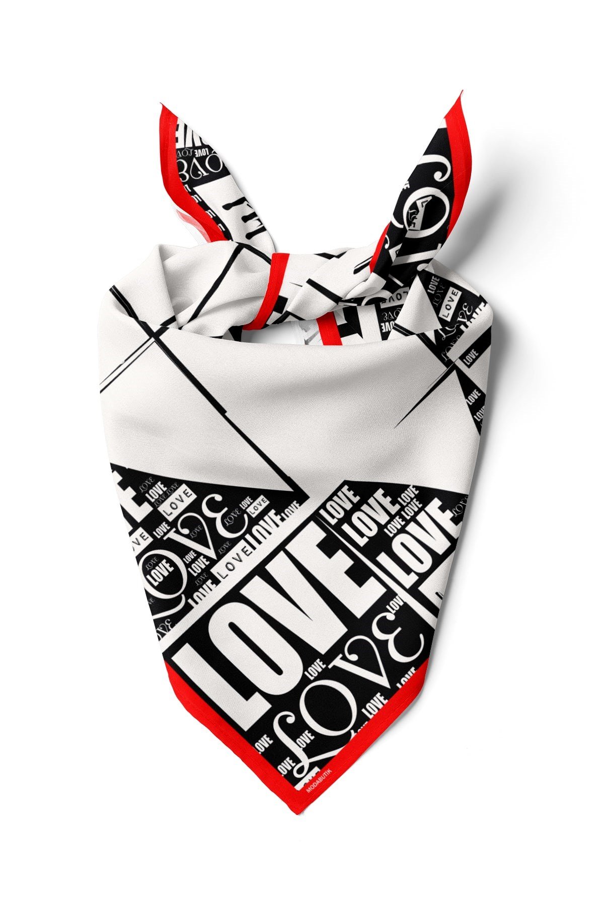 A30 Kadın Love Desenli Bandana 50x50 Siyah Beyaz DG0135-22