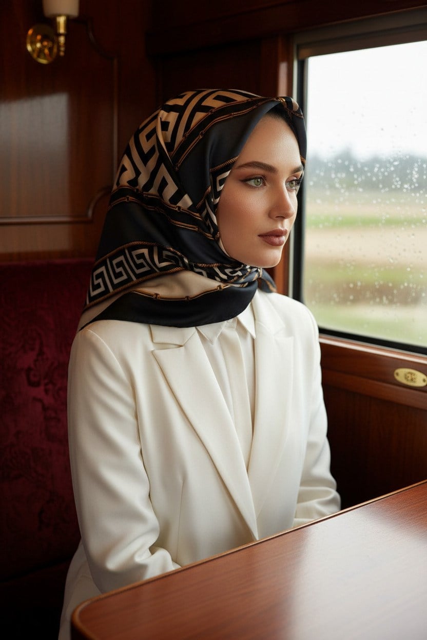 %100 Twill İpek Labirent Ve Geometrik Desenli Lacivert - İndigo Renkli 90x90 Eşarp Dikim Şekli : El Dikişi