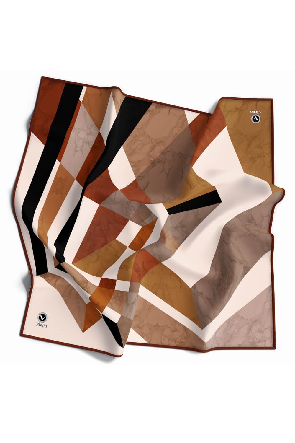 Twill Mermer Desenli Taba Renkli 90x90 Eşarp (İpek İçermez) Kenar Dikiş Şekli El Dikişli
