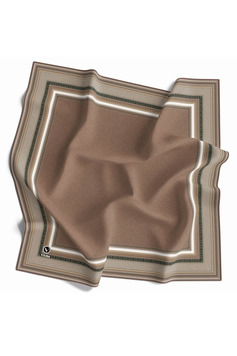Twill Bordür Desenli Bakır Renkli 90x90 Eşarp (İpek İçermez) Kenar Dikiş Şekli El Dikişli