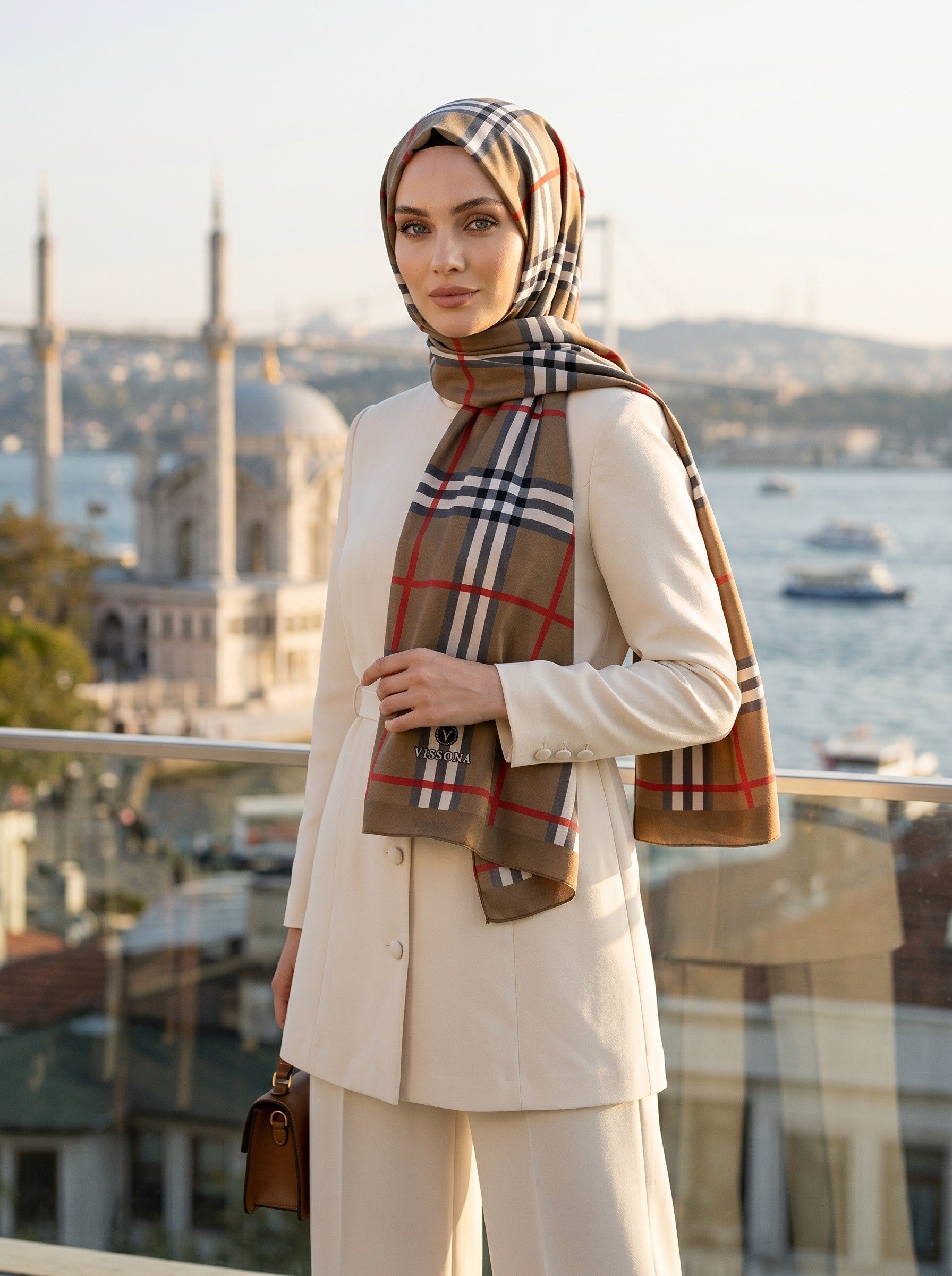 KREP EKOSE DESENLİ KAHVERENGİ RENKLİ 75X195 KIRIŞMAZ ŞAL