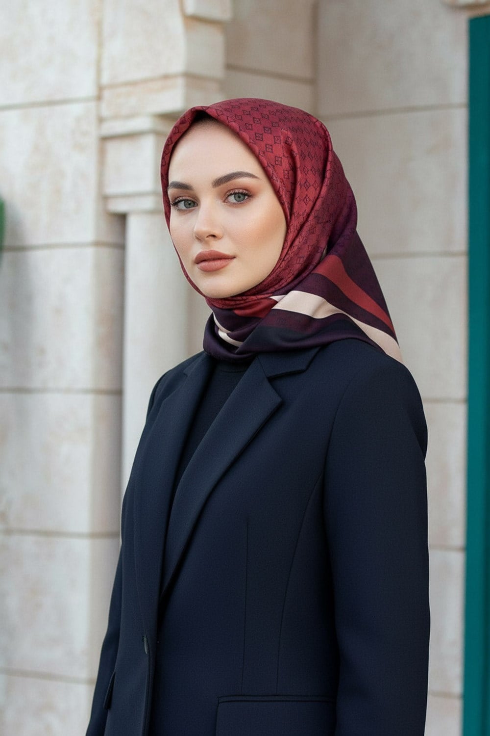 % 57 İPEK % 43 VİSKON Twill İpek Degrade Desenli Siyah - Kırmızı Renkli 90x90 Eşarp Dikim Şekli : El Dikişi